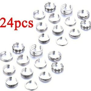 24pcs Silver Adjustable Toe Rings